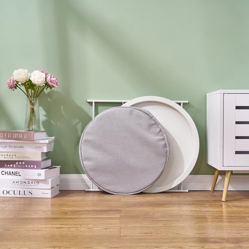 VECELO Round Side/End Table with Fabric Storage Basket，Metal Anti-Rust and Waterproof Small Bedside Nightstand with Removable Tray Top for Living Room，Balcony & Laundry，Beige/1pcs with Basket - color: Beige, size: 1 PCS with Basket