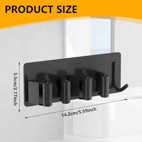 Broom Holder Wall Mount No Drill,Broom and Mop Organizer Wall Hanging Heavy Duty with Hooks Hanger, Self Adhesive Stainless Steel Broom Organizer for Bathroom, Kitchen, Laundry Room Storage (6Pcs)
