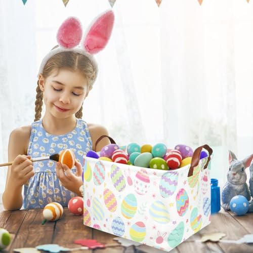 FXOLCSHE Rectangular Easter basket,Dirty laundry basket with handles,Toy storage bin,Laundry basket for girls,Girls Room Decor,Gift Basket(Flower egg) - color: Flower egg