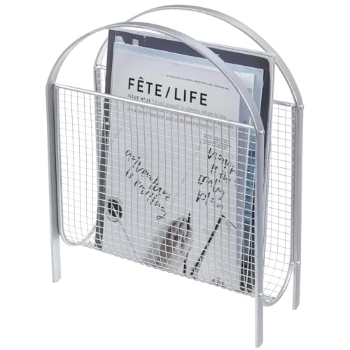 MyGift Magazine Rack, Floor Freestanding Magazine Holder for Bathroom Bedroom Office, Books Newspapers File Mail Organizer, Mid Century Modern Decor Wire Storage for Tablets and Documents - color: Silver