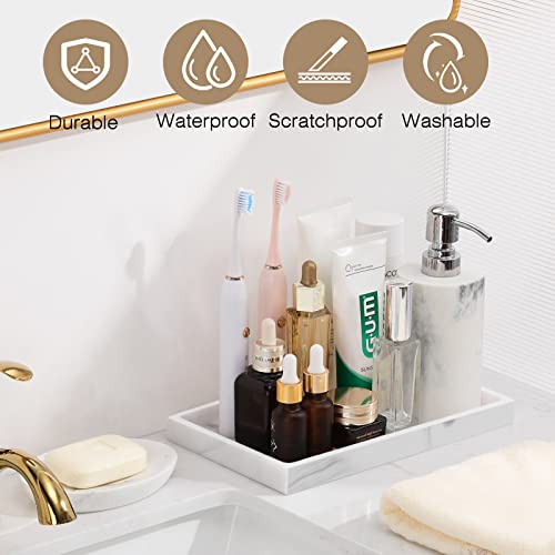 Luxspire Bathroom Vanity Tray, Resin Dresser Jewelry Ring Dish Tank Storage Kitchen Sink Countertop Organizer Plate Holder for Perfume Candles Soap Towel Plant Bathroom Accessories, M, White Marble - color: Marble White, style: M