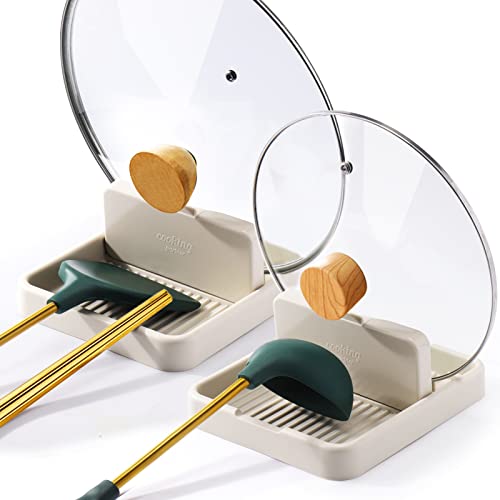 AIERSA Spoon Rest with Lid Holder for Stove Top (2 Pack) Spatula Ladle Pot Lid Utensil Rest for Countertop,Kitchen Gadgets Accessories for Cooking - color: 2pack