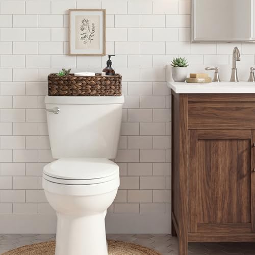 StorageWorks Brown Water Hyacinth Bathroom Basket Organizer and Storage for Tank Topper, Wicker Toilet Paper Basket for Back of Toilet Baskets, Small Narrow Tank Trays for Bathroom Decor, 2 Pack - color: Brown(water Hyacinth), size: 15 ¾"L x 6 ½"W x 4 ¼"H