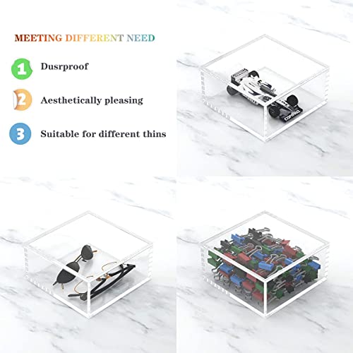 AITEE Decorative Acrylic Box with Lid, Clear Cube Display Case, Multi-Purpose Box Square Container for Holding Staples, Adhesive Tape, Paper Clips, Stamps, Display in Office or Home (X-Large) - size: X-Large