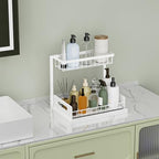 VUSIGN Under Kitchen Sink Organizer 2 Tier, Pull Out Bathroom Sink Organizers and Storage, Cabinet Kitchen Bathroom Storage Organization Shelf, 1 Pack White
