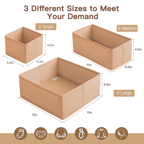 Criusia Drawer Organizer Clothes, 10 Pack Dresser Organizer for Baby Clothes, Underwear, Sock- Foldable Closet Organization and Storage Dividers Bins for Nursery, Bedroom (Brown) - color: Brown, size: 10PACK