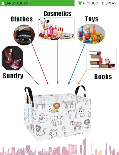 LANGYASHAN Rectangular Storage Bin Collapse Canvas Fabric Cartoon Storage Basket with Handles for Organizing Home Kitchen Boys and Girls Toys Office Closet Shelf Baskets (Rec Simplified Zoo) - color: Rec Simplified Zoo