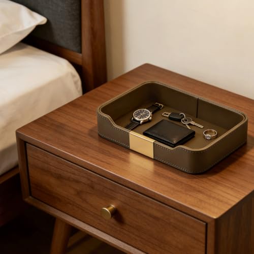 PU Leather Valet Tray Catchall Organizer for Men - Nightstand Dresser Desk Tray for Keys Wallet Watch Jewelry, Bedside Entryway Table Storage Box, EDC Accessories Holder Catch All Dish, Green - color: Green
