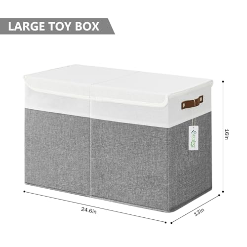 Bagnizer Large Toy Storage Box with Lids, Collapsible Sturdy Baby Storage Organizer Chest Bin Basket for Kids, Boys, Girls, Playroom, Nursery, Bedroom, Closet 25"x13"x16" (Gray and White) - color: Gray and White