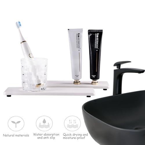 NiuYichee 2 Pcs Water Absorbing Stone Trays, Kitchen/Bathroom Sink Soap Dish, Diatomite Tray Used for Hand Soap & Cosmetic Bottles in The Modern Home, 3.15" W x 10.2" L, White - color: White, size: 10.2" x 3.15"