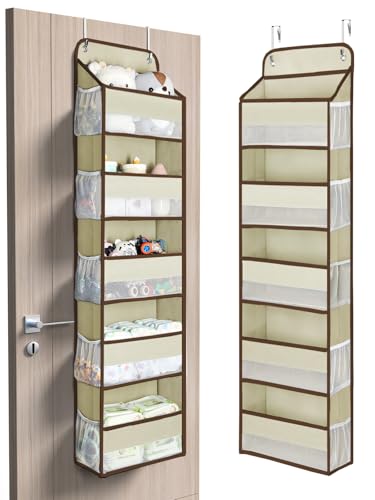 Yecaye 1 Pc 5 Tier Over the Door Organizer with 15 Pockets | 44lb Load Over the Door Storage | No Sagging Closet Organizers and Storage | Versatile Nursery Hanging Organizers for Home Dorm - Beige - color: Beige, size: 5 Tier