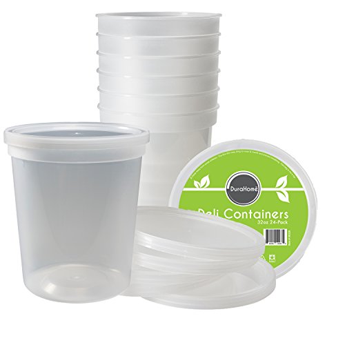 DuraHome - Deli food Storage Containers with Lids 32 oz, Quart Pack of 24 Leak-proof Freezer Safe Microwaveable Soup Storage Container - Clear Plastic Premium Quality - size: 32 oz. (24 Sets)
