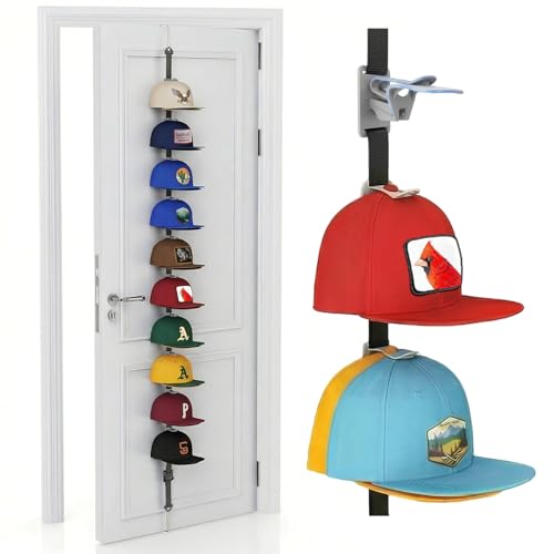 AXU Hat Rack for Door, Hat Organizer for Baseball Caps, Over the Door Hat Storage Organizer - Holds 10-20 Caps | Grey, 1 Straps - color: Grey, style: 1 Pack