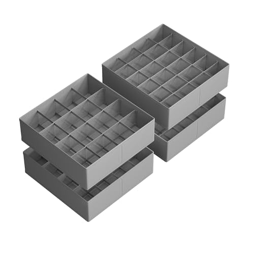 SONGMICS Set of 4 Drawer Organizers, Closet Organizers for Underwear, 80 Cells, Foldable Sock Holders, 11.8 x 11.8 x 3.9 Inches, for Storing Socks, Ties, Belts, Dove Gray URUS011G01 - color: Dove Gray, size: 4 Pack