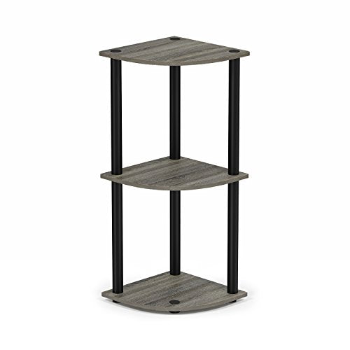 Furinno TURN-N-TUBE Corner Shelf, 3-Tier Corner Bookshelf, Display Storage Shelves with Open Shelves, for Organization and Storage, Living Room, Home Office, Garage, French Oak - color: French Oak Grey/Black, size: 3-Tier Round Tube