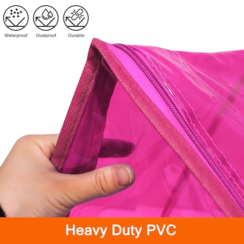 Vieshful Pink 40L Clear Clothes Storage Bag with Zipper 5 Pack Colorful Clothes Organizer Vinyl Storage Bag for Comforter, Blanket, Bedding, Duvet, Transparent Moving Totes - color: Pink-5 Pack, size: 40L