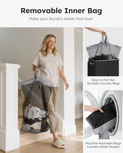 SOLEDI Laundry Hamper with Lid 130L Large & Tall Collapsible Laundry Basket, Clothes Hamper with Bag Removable Easy to Carry, Dirty Hampers for Bedroom, Bathroom, Dorm, College, Black - color: Black, size: 130L
