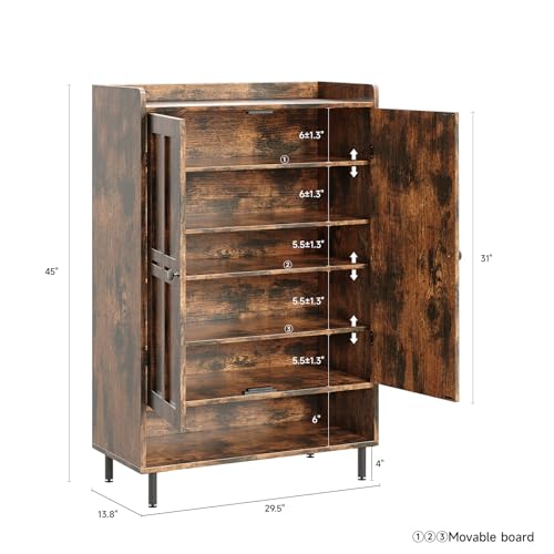 ONBRILL Shoe Storage Cabinet with Cross Molding Doors, 6-Tier Shoe Cabinet with 3 Adjustable Shelves and Metal Legs, 45 Inch Tall Shoes Rack Organizer for Entryway, Front Door, Rustic Brown - color: Rustic Brwon