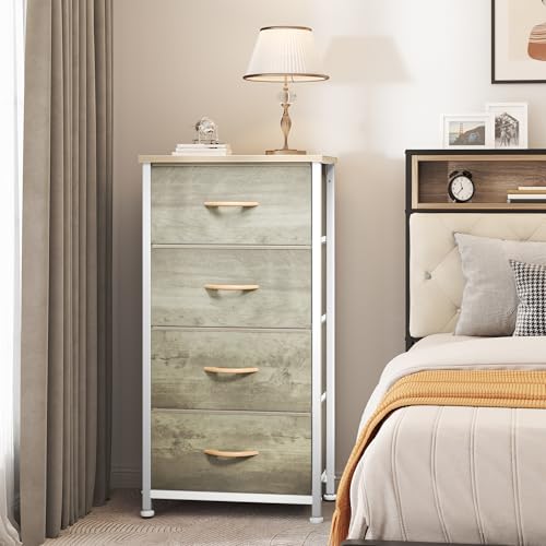 YITAHOME Dresser with 4 Drawers - Fabric Storage Tower, Organizer Unit for Bedroom, Hallway, Hallway, Closets - Sturdy Steel Frame, Wooden Top & Easy Pull Fabric Bins - color: Cool Oak Greige, style: 4-Drawer