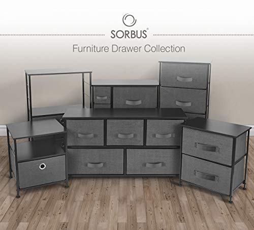 Sorbus Nightstand with 2 Drawers - Bedside Furniture End Table Night Stand with Steel Frame, Wood Top & Easy Pull Fabric Bins - Small Dresser & Chest for Home, Bedroom Accessories & Office - color: Black, style: 2 Drawer