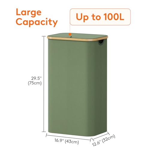Lifewit 100L Laundry Basket with Lid, Clothes Hampers for Laundry with Bamboo Handles and 1 Removable Bag, Large Foldable Laundry Hamper for Bedroom, Bathroom, Dorm, Laundry Room, Green - color: Green, size: 100L