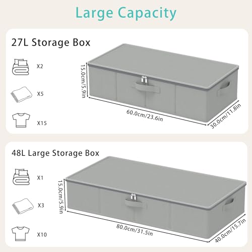 Under Bed Storage Containers, Foldable Closet Organizers with Handles, Underbed Cube Organizer Basket with Zippered, 2 Pack, Grey, 23.6 x 11.8 x 5.9 In, XSNY20GS-2 - color: Grey, size: Small（2 Pack）