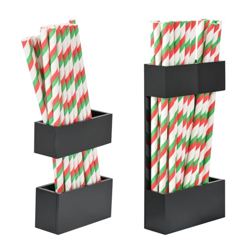 2 PACK Acrylic Straw Holder for Cabinet Doors, Reusable Straw Organizer with Ultra-Sticky Adhesive, Small Kitchen Accessories Container, Fits Both Short & Long Straws(Black) - color: Black