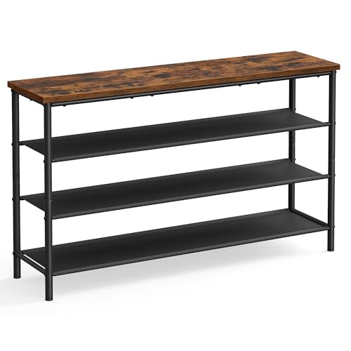 VASAGLE Shoe Rack, 4-Tier Shoe Storage Organizer for Entryway and Closet, Holds 15-18 Pairs of Shoes, 3 Fabric Shelves, Steel Frame, Industrial, Rustic Brown and Black ULBS135B01 - color: Rustic Brown + Black, size: 4 Tiers (47.2"W)