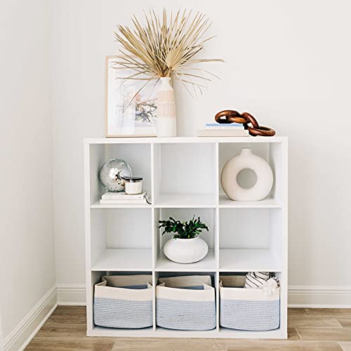 OrganiHaus Rope Baskets for Shelves - Set of 3 Woven Storage Baskets for Organizing, Closet & Toy Storage - Blue/White - 15x9x10 - color: Blue / Off-White