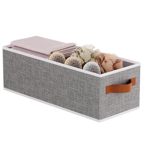 Fabric Storage Bin, Foldable Long Clothes Basket, 15 x 6 x 5 Inch Storage Box Container with Double Handles, Gray, 1-Pack - color: Grey, size: 1-Pack