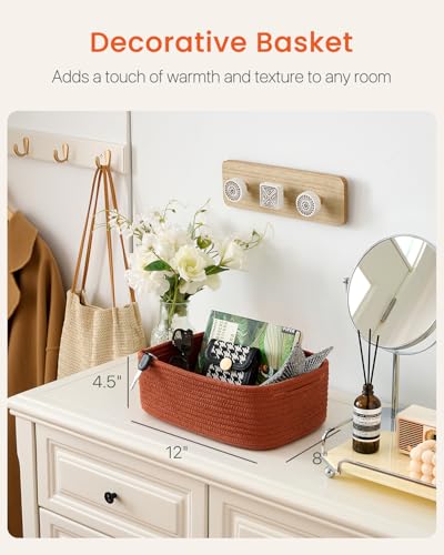 Small Woven Basket, 12 x 8 x 4.5 Inches, Storage Basket for Organizing, Cute Small Rope Shelf Closet Cube Storage Bins Baskets for Shelves, Dog Toy Gift Baskets Empty, 3 Pack Rust Red - color: Rust Red, size: 12"L x 8"W x 4.5"H
