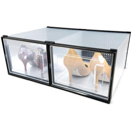 OnDisplay Clik Stackable Interlocking Shoe Box System (Medium Clear/Black, Set of 2) - color: Medium Clear/Black, size: Set of 2
