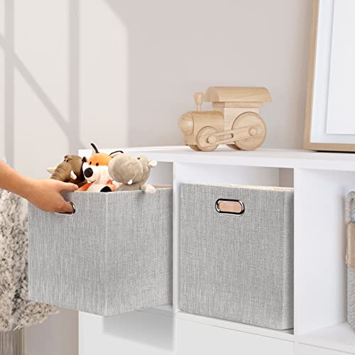 Posprica 13x15x13in Collapsible Storage Bins, Fabric Foldable Cube Storage Boxes, Decorative Storage Baskets Organizer for IKEA Kallax, Shelves, Closet, Clothes, Toy, Set of 4-Grey - color: Grey