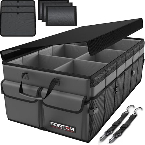 FORTEM Trunk Organizer For SUV Car Trunk Organizer, Foldable Storage, Car Accessories for Women Men, Collapsible Bag, Perfect Christmas Gifts, 600D Oxford, Non Slip Bottom, Straps, Soft Cover (85L) - color: Grey, size: XL (85L)