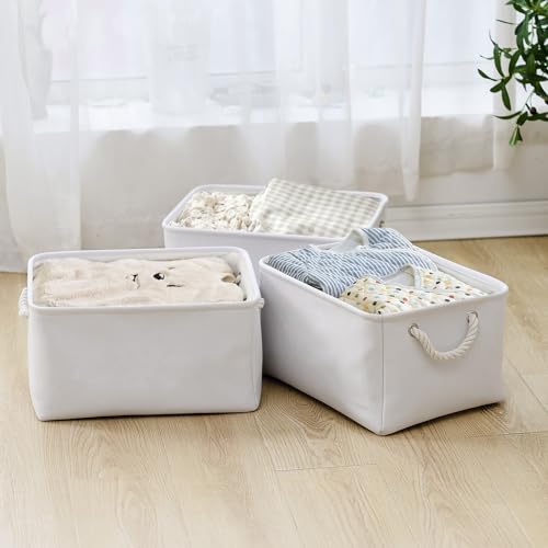 TheWarmHome Storage Basket for Gifts Empty - Large 3 Pack 15.7x11.8x8.2 inch Storage Basket for Organizing with Handles, Canves Storage Bins for Organizer Closet Toy Cubes Gift (White) - color: White Color, size: 3PCS/Large - 15.7Lx11.8Wx8.3H