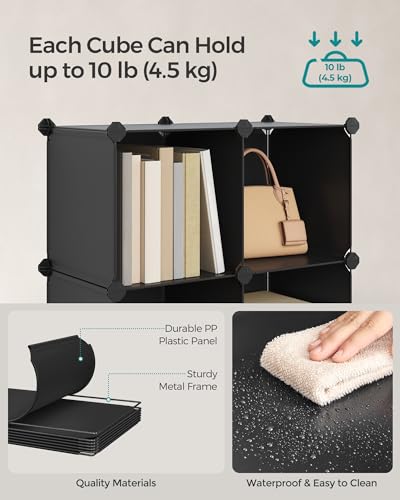 SONGMICS Cube Storage Organizer, Set of 16 Plastic Cubes, Closet Storage Shelves, DIY Plastic Closet Cabinet, Modular Bookcase, Shelving with Doors for Bedroom, Living Room, Black and White ULPC44HS - color: Black, size: 16 Cubes, style: with doors