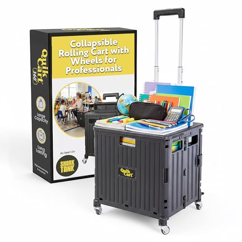 dbest Products Quik Cart 360 Rolling Crate with Wheels - Collapsible Utility Cart for Teachers & Home - Heavy Duty Folding Cart with Seat - 80 lb Capacity - Black - color: Black, style: 360