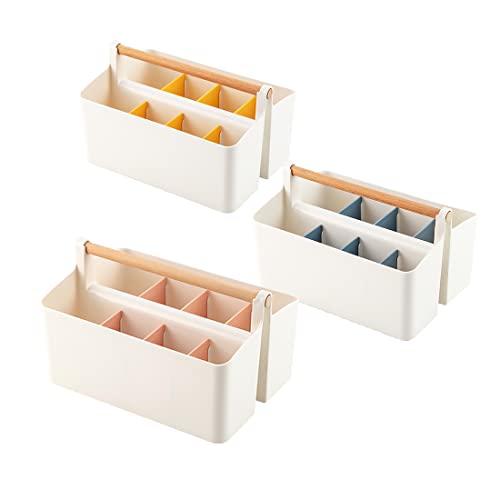 Vidifor 3 pcs Large Portable Craft Caddy with Handle, Cleaning Tote, DIY Divided Basket for Art Colored Pencils Pen Makeup (Pink/Blue/Yellow Dividers) - color: Pink/ Blue/ Yellow Dividers