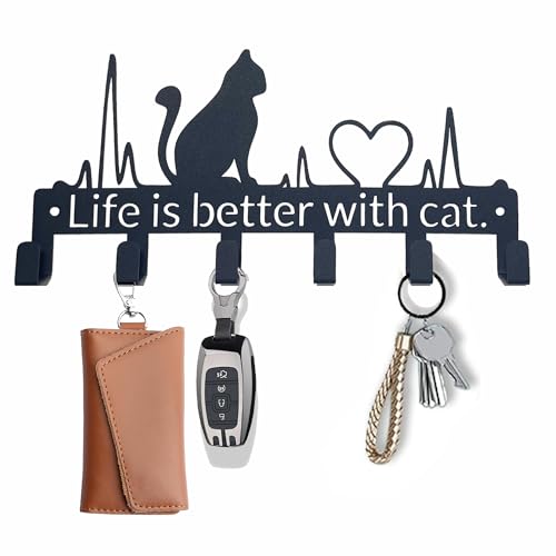 Key Holder Wall Mount with 6 Hooks, Cute Cat Key Rack Organizer for Entryway, Kitchen, Office - Rustproof, Waterproof - Easy Installation,Gift for New Homeowners - 9.8inch/25cm - color: Cat Love