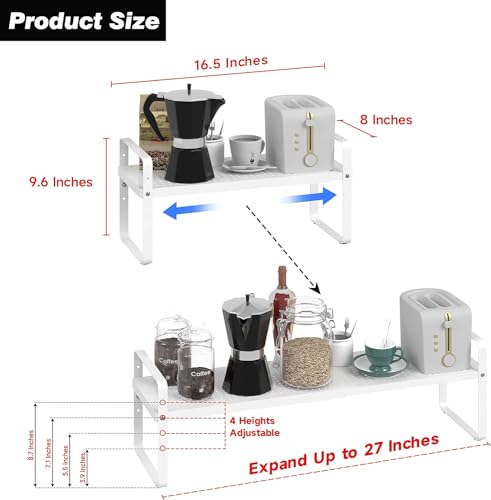Expandable Kitchen Cabinet Shelf Organizer Rack Heavy Duty Metal Spice Rack Stackable Kitchen Counter Storage Shelf for Kitchen Cabinet Pantry Bathroom (White - 16.5"-27" L x 8" W x 9.6" H - 3Pack) - color: White - 16.5"-27" L X 8" W X 9.6" H - 3pack