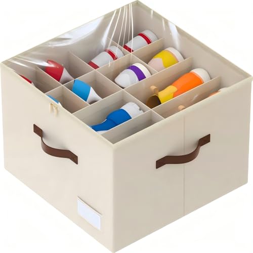 Shoe Organizer for Closet, Foldable Shoe Storage Containers, Fits up to 16 Pairs, Large Shoe Storage Organizer Box Cubby Baskets Bins with Clear Cover and Reinforced Handles, Beige - color: 1Pack Beige
