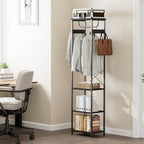 Coat Rack With Hanging Rod, Garment Rack With 3 Wooden Shelves and 4 Hooks, Freestanding Hall Tree, Industrial Clothes Rack Stand Organizer, Black - color: Black, style: with Top Shelf