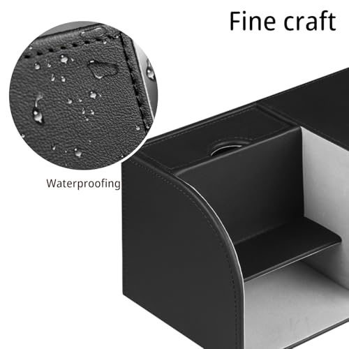 PUSU Square Tissue Box Cover with Storage Drawer, PU Leather Facial Tissues Cube Boxes Holder, Modern Makeup Remote Control Holder, Nightstand Organizer Caddy for Bathroom Vanity, Office, Home Decor - color: Black Cowhide