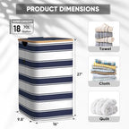 BALEINE Laundry Hamper with Lid, Tall Laundry Baskets with Bamboo Pull Handles, Large Laundry Bin with Internal Support (18 Gal/70L, Blue Stripe) - color: Blue Stripe, size: 70 liters