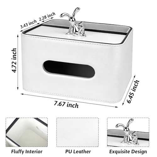 PU Leather Tissue Box Cover Square - Multifunctional Tissue Box Holder with Storage, Tissue and Remote Control Holder Organizer with Compartments for Bedroom Nightstand, Desk, Living Room (White) - color: White