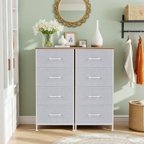 Nightstand, 4 Drawer Dresser End Table Bedside Furniture with Wooden Top Steel Frame Fabric Bins for Bedroom, Closet, Entryway, Dorm, Living Room, Light Gray - color: Light Gray, size: 11.8"D x 17.7"W x 37.4"H (4 Drawers)