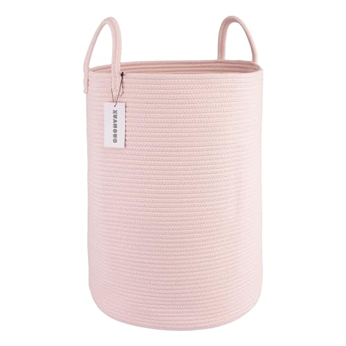 XUANGUO Cotton Rope Laundry Basket Hamper for Clothes Woven Storage Basket for Living Room Bedroom Boho Tall Rope Baskets for Blanket Toys Pillow Towels Baby Nursery Hamper Bin Large light pink - color: pink, size: Large