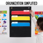 Essex Wares - 3 Pocket File Pocket Chart, Black, 14" Wide x 19.5" Tall - Versatile Wall Hanging File Folder Organizer for Classroom, Office, Home, and More - Wall Folder Organizer - 3 Pockets - size: 3 Pocket
