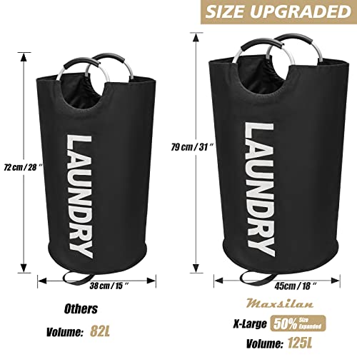 Maxsilan 125L X-Large Laundry Basket, Freestanding Tall Clothes Hamper, Collapsible Laundry Bag, Black - color: Black, size: 125L