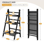 oakvivo 39.4" Foldable Plant Shelf Ladder Shelf, 3 Tier Bamboo Ladder Flower Pot Display Shelf, Freestanding Ladder Bookshelf for Garden, Balcony, Yard, Living Room, 23.6" W x 15" D x 39.4" H, Black - color: 3-Tier Black